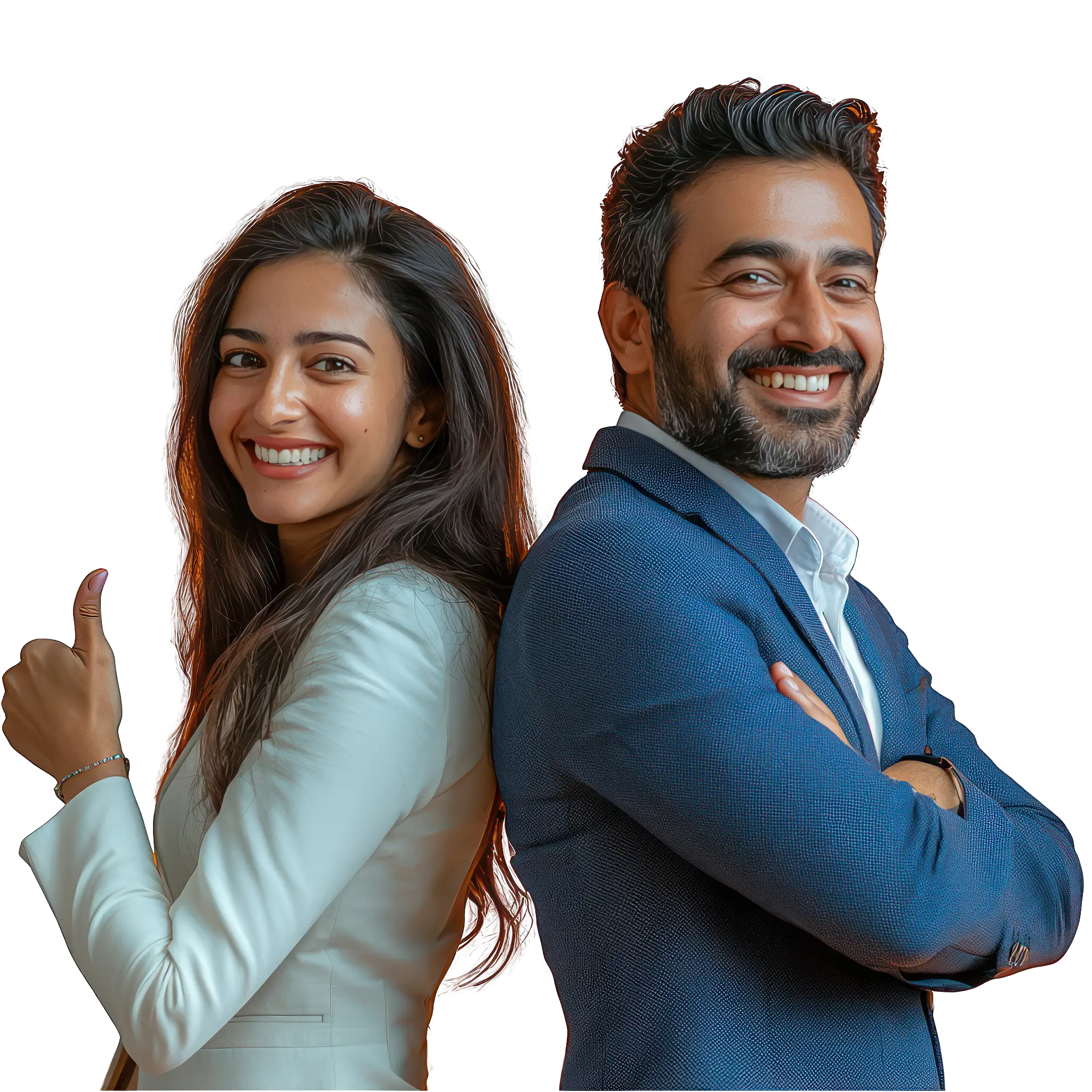 Dos profesionales sonrientes de espaldas, símbolo del crecimiento profesional con ALTUM